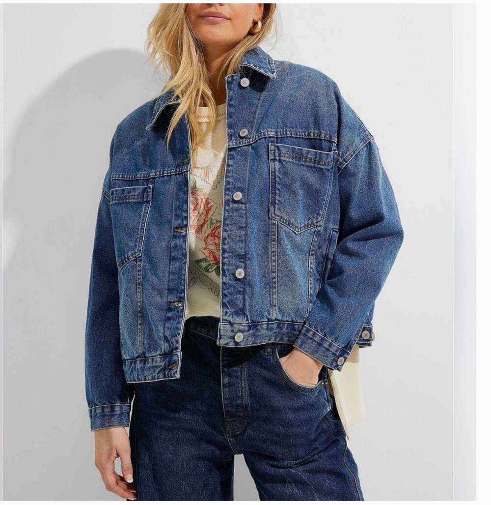 Free People Washed Blue Boxy Denim Jacket